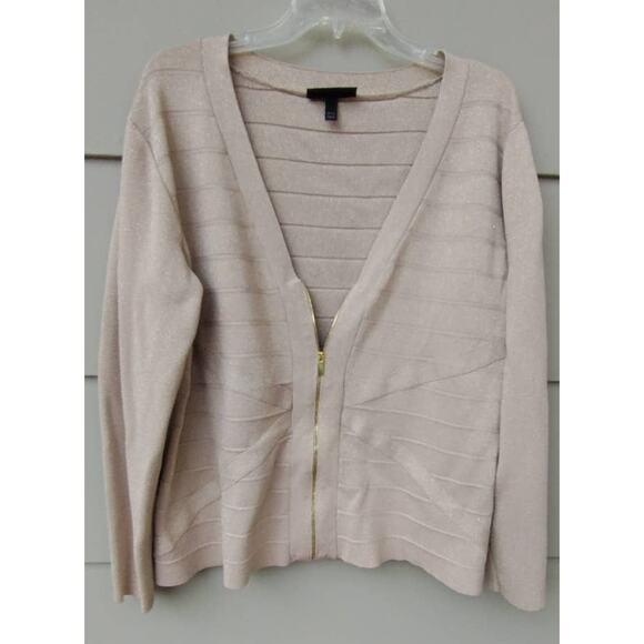 Lane Bryant Gold Sparkle Metallic Front Zip Cardigan Size 22-24 Nylon/Rayon 2XL - Picture 8 of 10